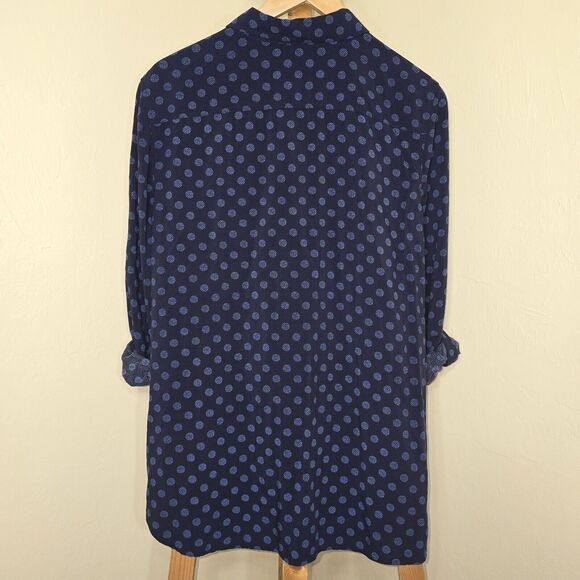 Talbots Button Up Blouse in Blue with Polka Dots Size Large - Picture 2 of 3